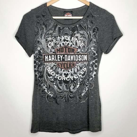 Harley-Davidson Tops - Harley Davidson Embellished Rhinestones Grey Shirt S